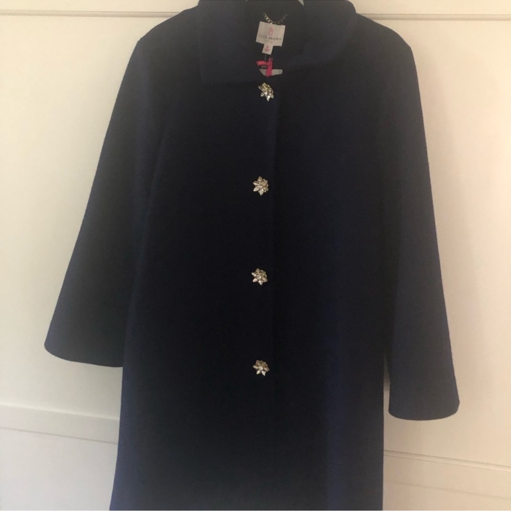 JB Julie Brown NYC wool navy jeweled button Coat